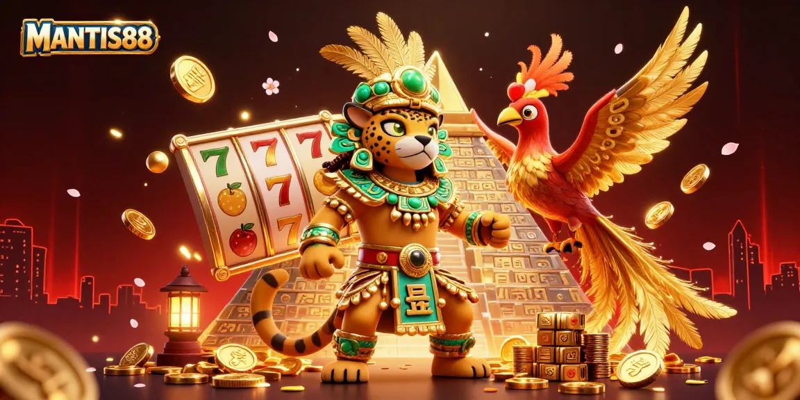 Experience thrilling action with MANTIS88, as majestic characters and vibrant casino elements create an immersive gaming atmosphere.
