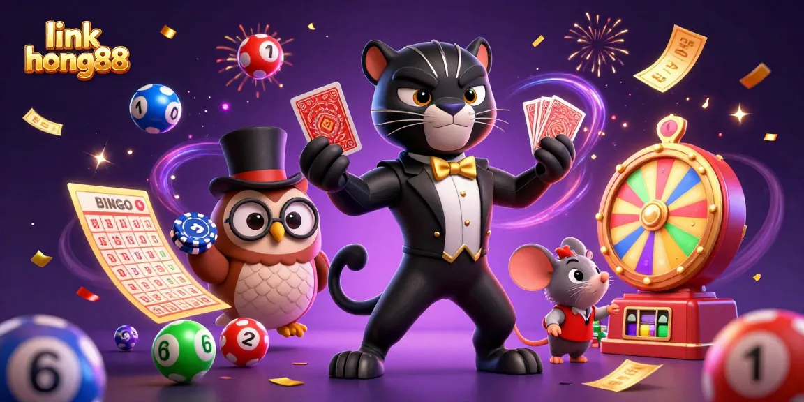 Play and win with link hong88 in an exciting lottery-themed scene filled with vibrant casino elements.