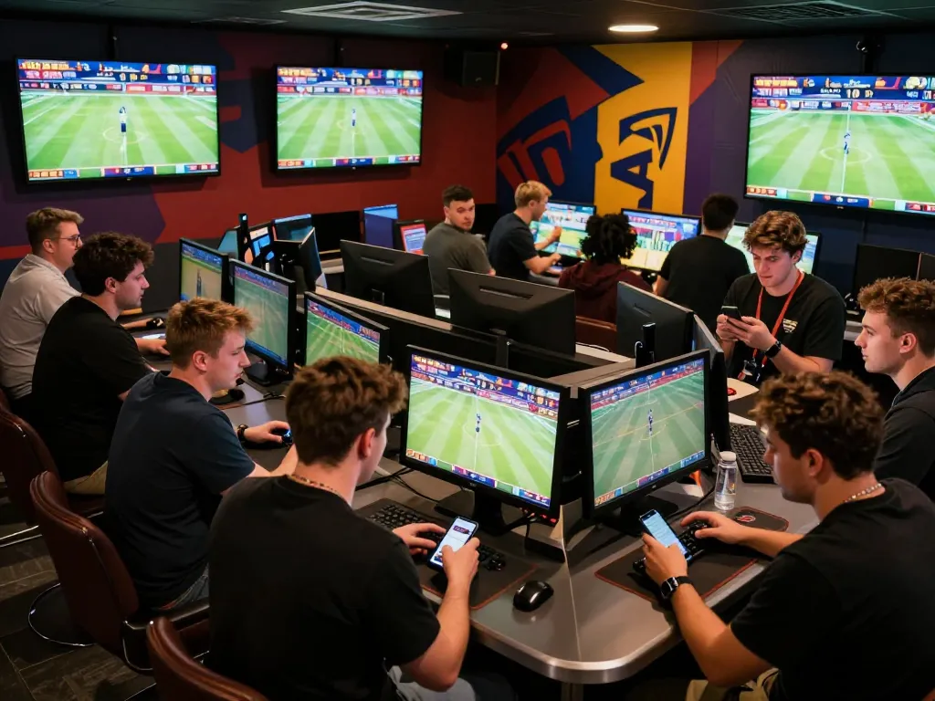 Engaged bettors experiencing j188 sports betting excitement with live match displays.