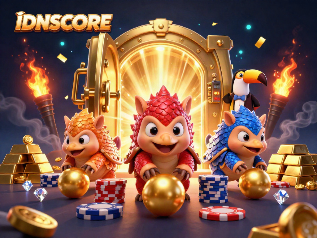 Experience IDNSCORE as rival pangolins roll golden balls through poker chips in a thrilling casino scene.