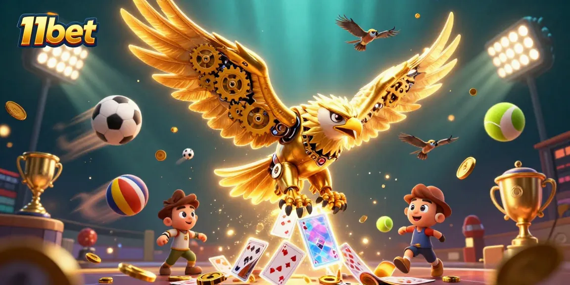 Experience thrilling sports betting action at 11bet with dynamic visual elements and vibrant 3D illustration.
