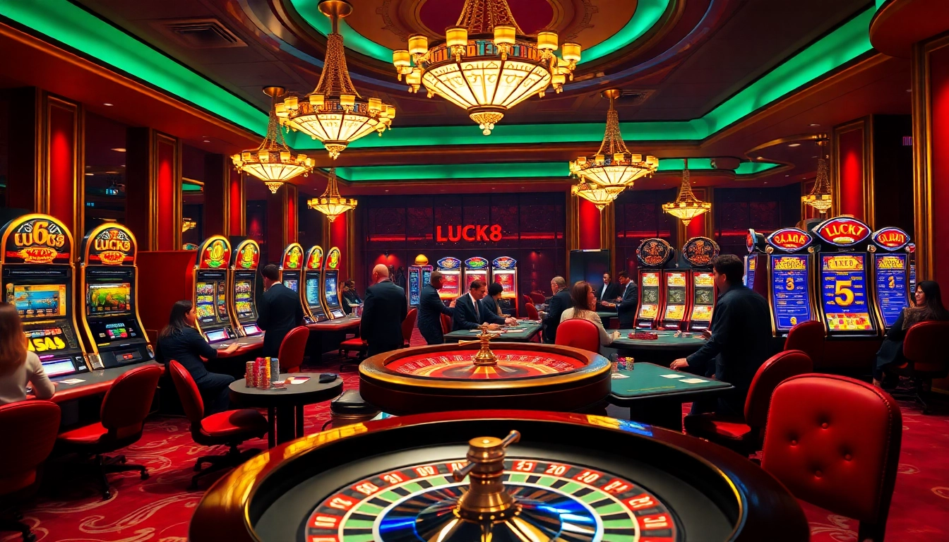 Experience the thrill of winning at LUCK8’s vibrant casino tables adorned with poker chips and cards.