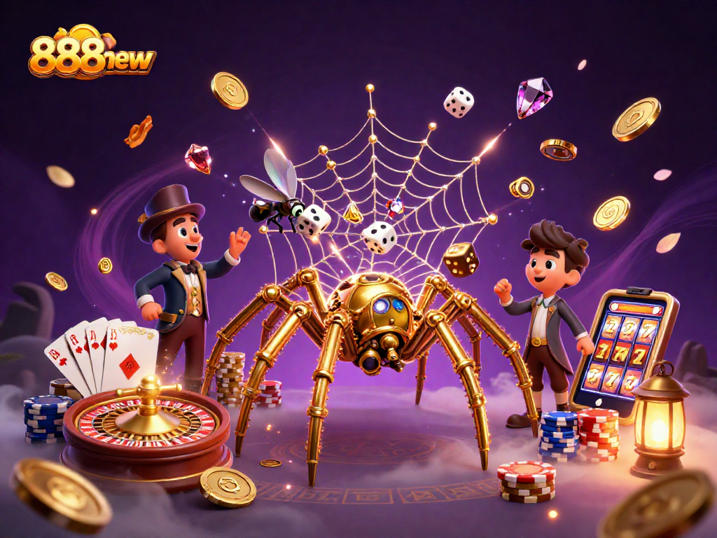 Experience thrilling moments at 888new with a dynamic 3D casino scene featuring games and excitement.
