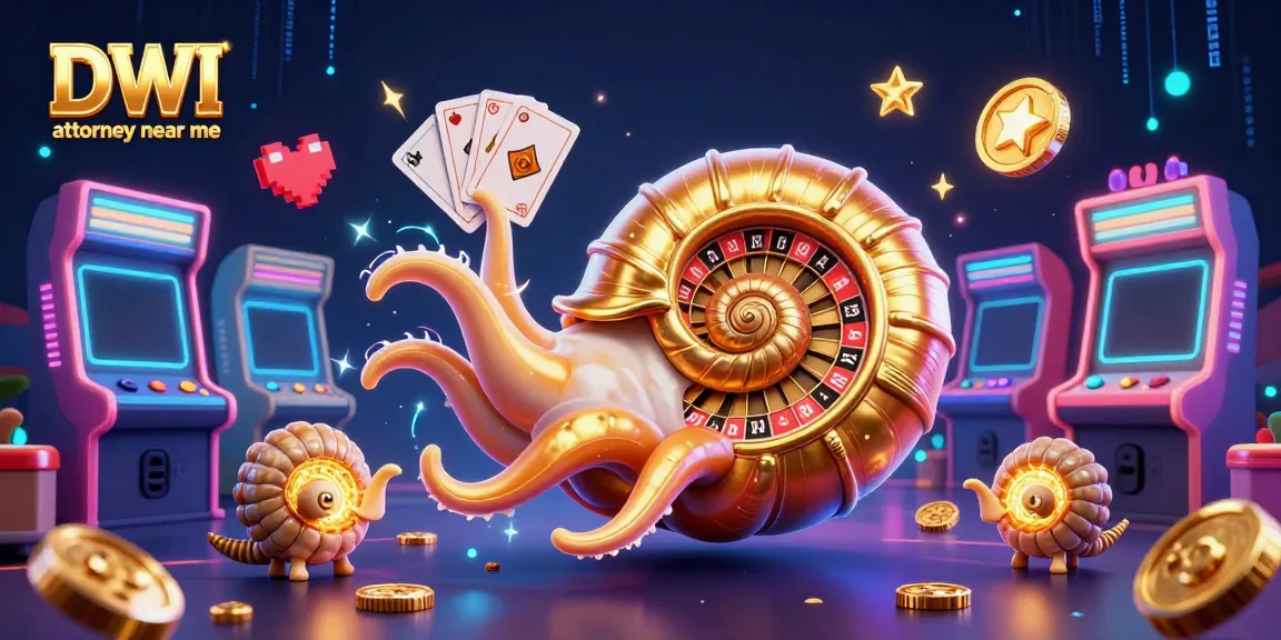 Experience the excitement with a DWI attorney near me, as vibrant casino elements surround animated characters.