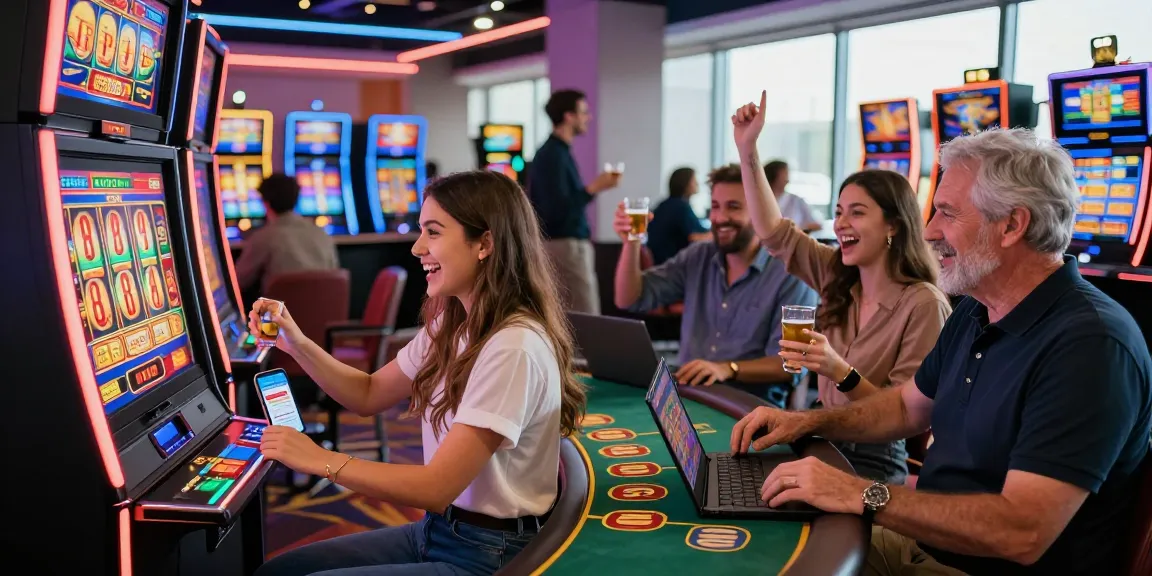 Exciting scene of players enjoying credit card casinos with vibrant slot machines and live games in action.