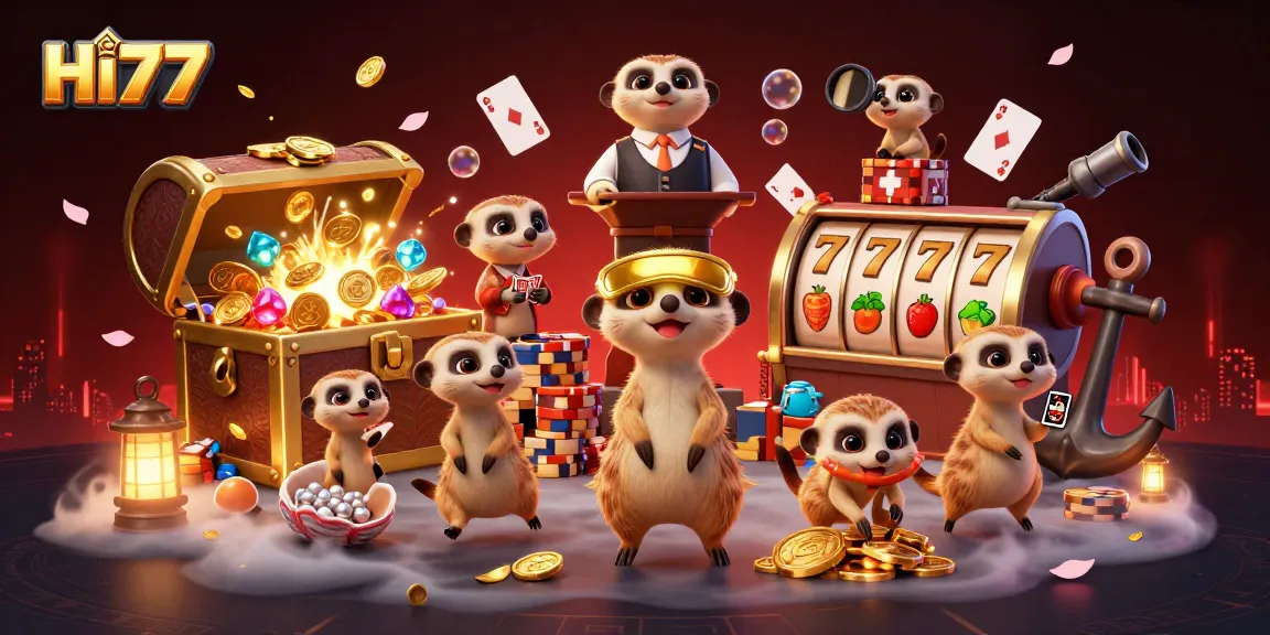 Experience thrilling gameplay at HI77 with meerkats running a colorful casino and jackpot excitement.