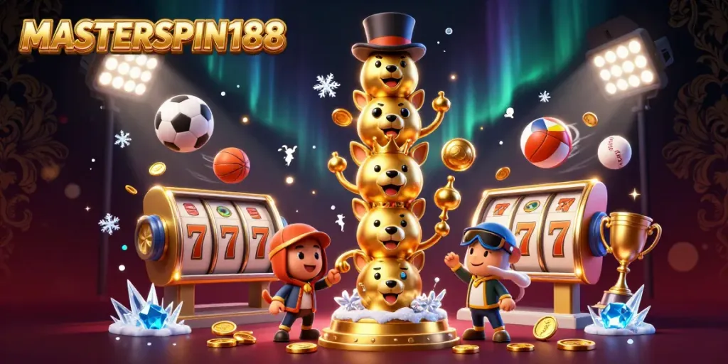 Engage with the thrilling experience of slot games on MASTERSPIN188 featuring a vibrant totem pole and dynamic gold coins.