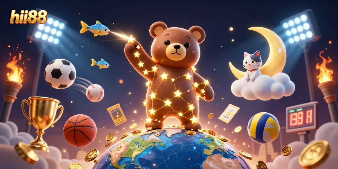 Experience thrilling gameplay at hii88 Casino with a vibrant scene of cosmic characters and exciting sports elements.