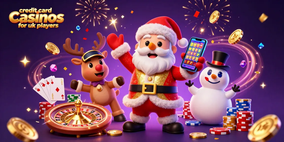 Experience the excitement of credit card casinos for UK players with festive characters and casino elements.