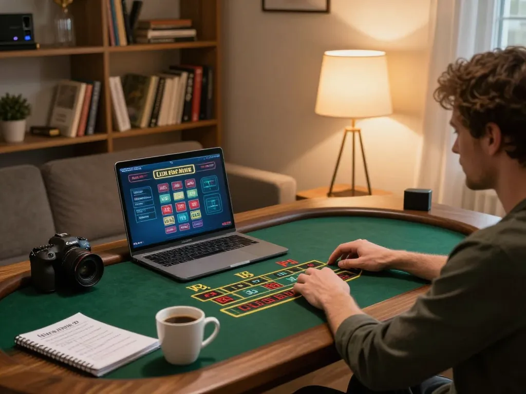 Engaging in online blackjack gameplay at home with tr88s, showcasing cozy gaming setup