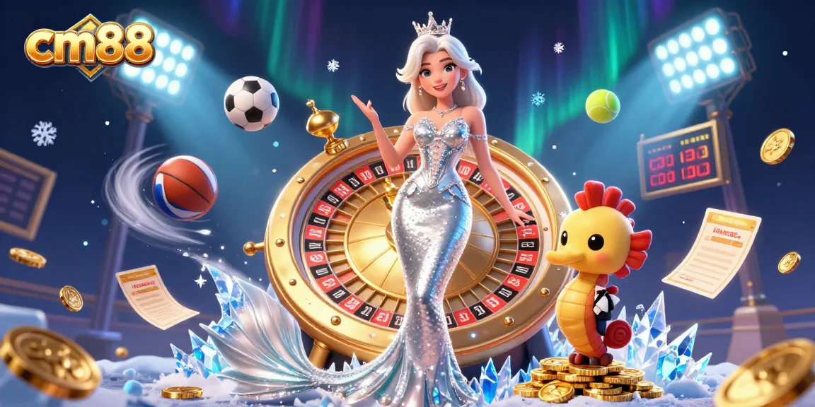 Experience cm88 excitement with a stunning casino scene featuring a glamorous mermaid and seahorse.