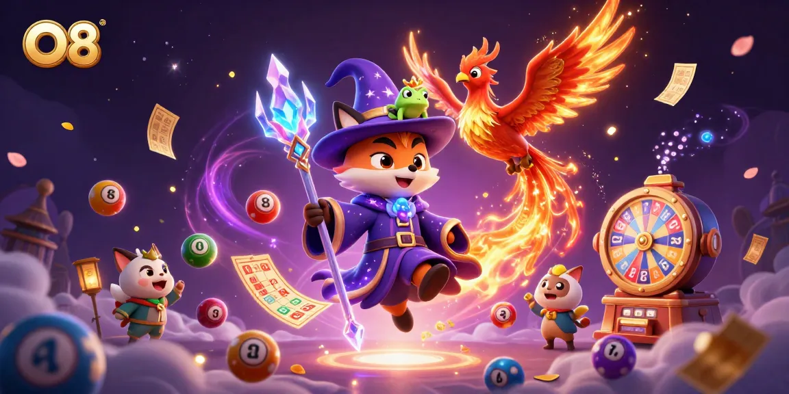 Experience the excitement of O8's vibrant lottery and gaming world with dynamic characters and action.