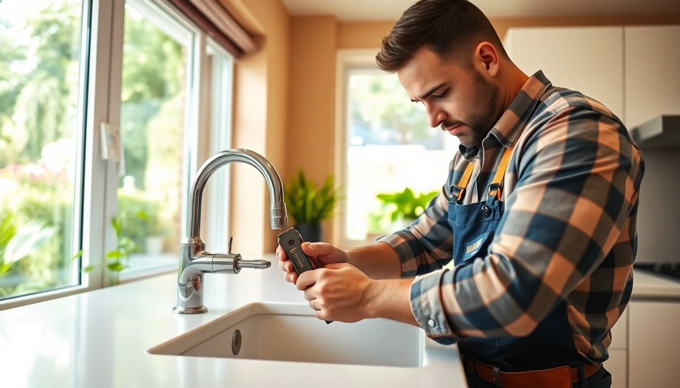 Find a qualified plumber near me fixing a kitchen sink with professionalism and care.