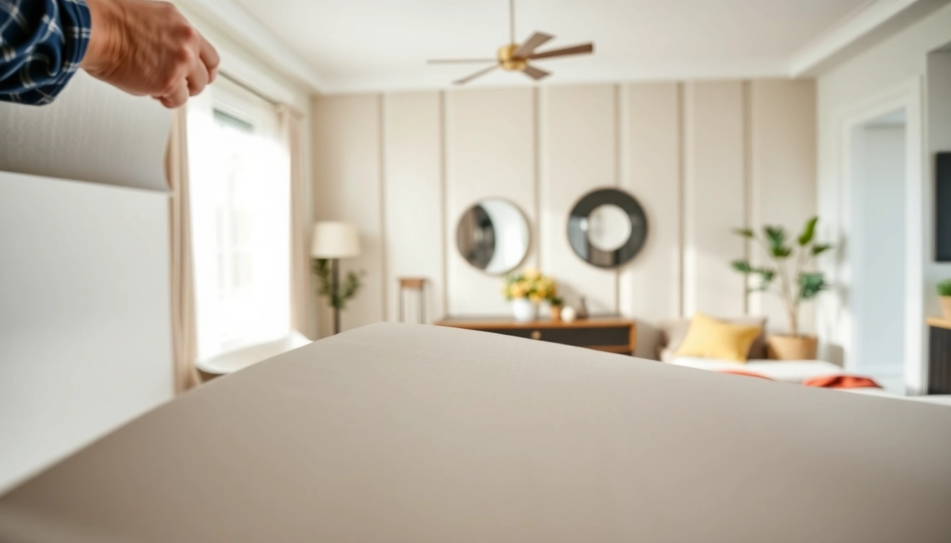 Applying mass loaded vinyl soundproofing panels in a modern home setting to enhance acoustics.