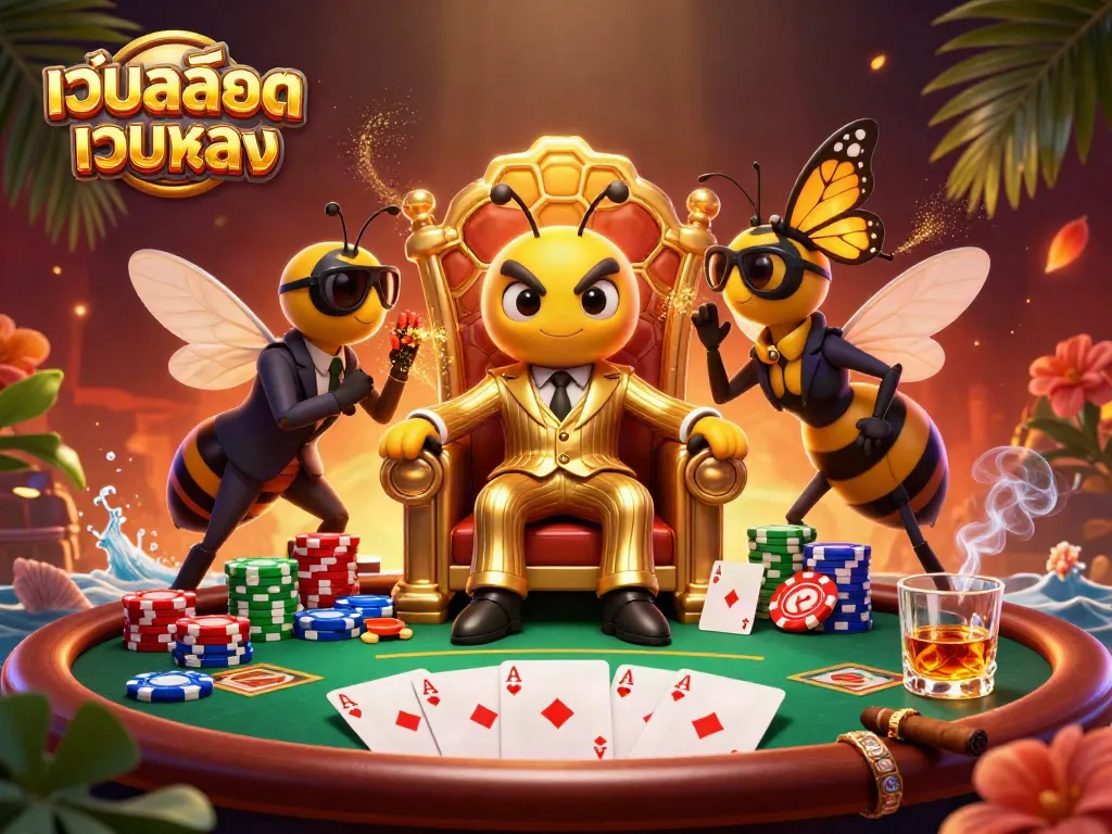 ภาพการ์ตูน 3D ที่มีเนื้อหาเกี่ยวกับเว็บสล็อตเว็บตรง พร้อมรายละเอียดเกมคาสิโน