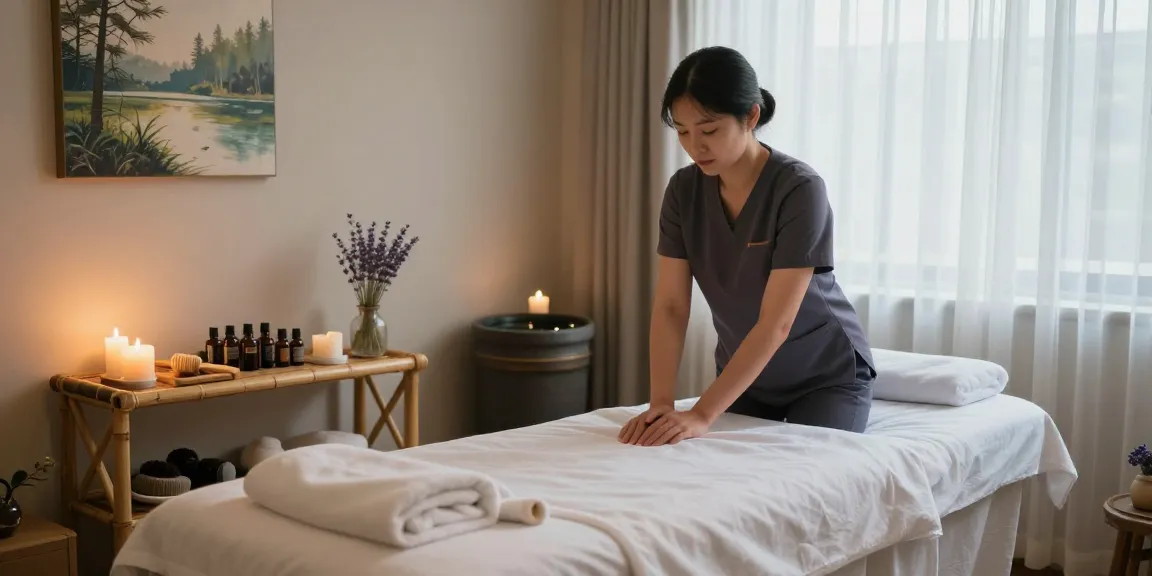 Experience calming gu리출장마사지 in a serene massage therapy room featuring essential oils and soft lighting.