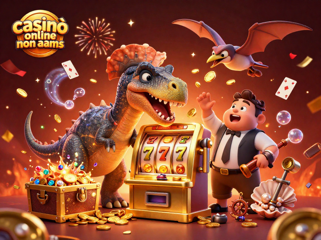 Gioca nei casinò online non AAMS con un dinosauro che vince premi d'oro da una slot machine.