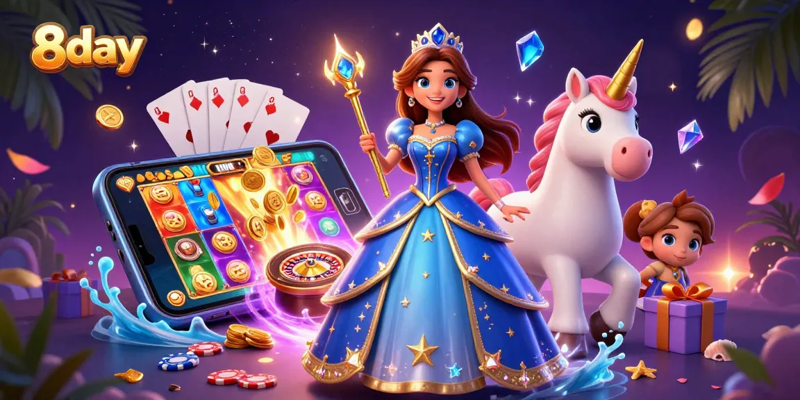 Experience thrilling gaming action with 8day's vibrant casino scene featuring captivating characters and dynamic elements.