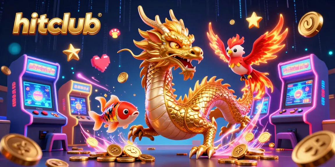 Experience hitclub's vibrant gaming scene with dragons, phoenixes, and golden koi amidst arcade action.