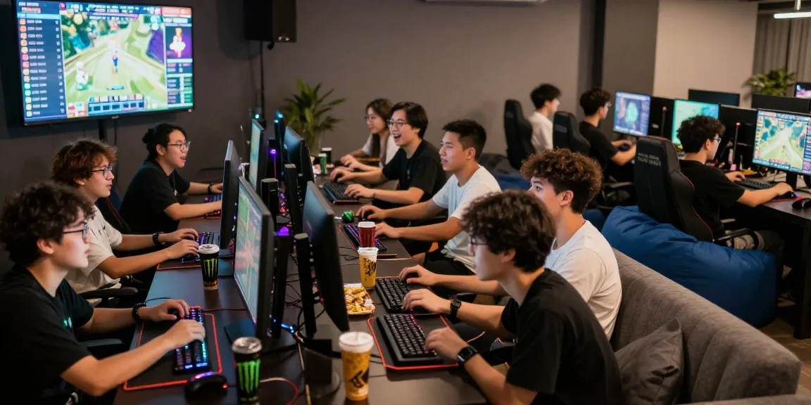 Exciting gaming lounge with friends enjoying rokok 88 and snacks.