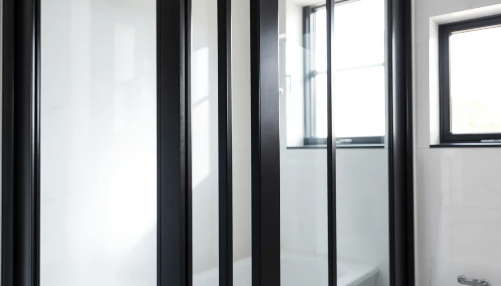 Elegant black frame shower doors enhancing a modern bathroom interior.