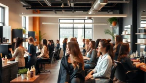 Hair salons san diego: vibrant salon with stylish professionals and happy clients