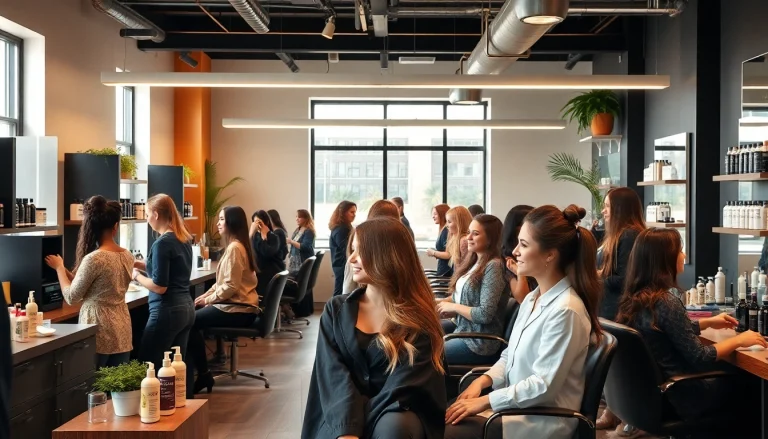 Hair salons san diego: vibrant salon with stylish professionals and happy clients