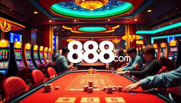 Engaging players at a luxury casino table with 888new com branding and vibrant games.