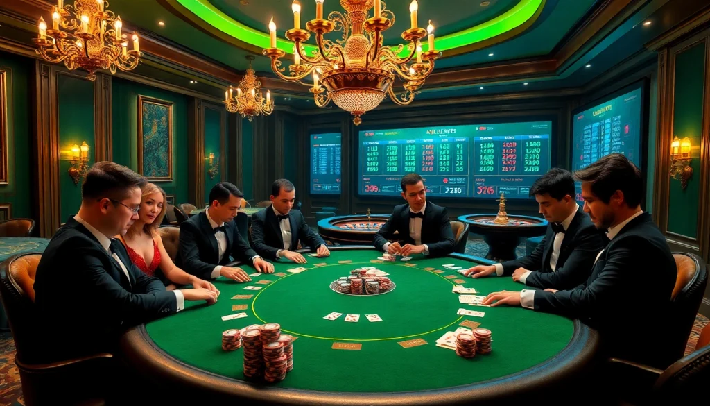 Exciting poker action at alo789club.net, showcasing high stakes and luxury gambling atmosphere.