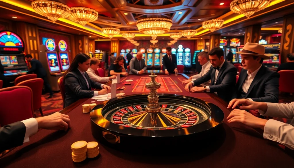 Haywin casino players enjoy a thrilling poker game at an elegant table.