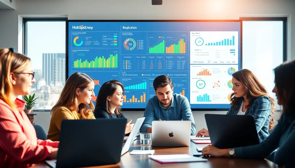 Strategic team working on a hubspot marketing email campaign with data-driven insights.