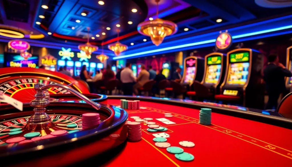 Players celebrating wins at CM88 casino table with vibrant chips and cards.